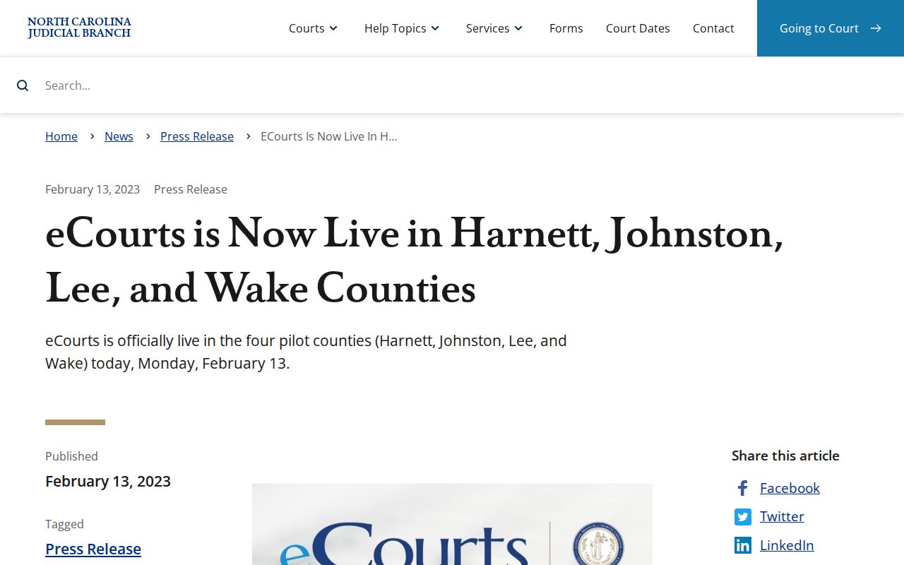 Johnston County case search eCourts launch announcement