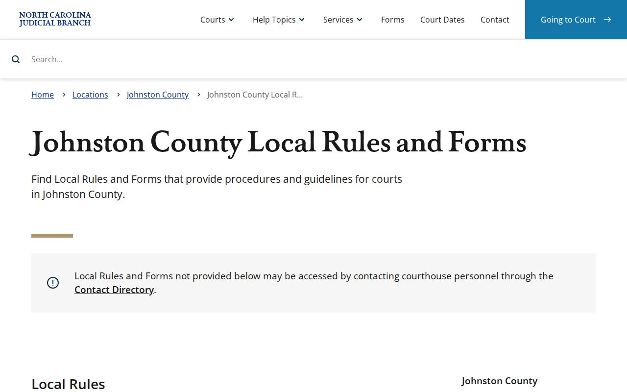 Johnston County civil docket local rules and forms