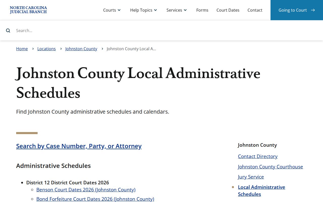Johnston County court schedule local calendars