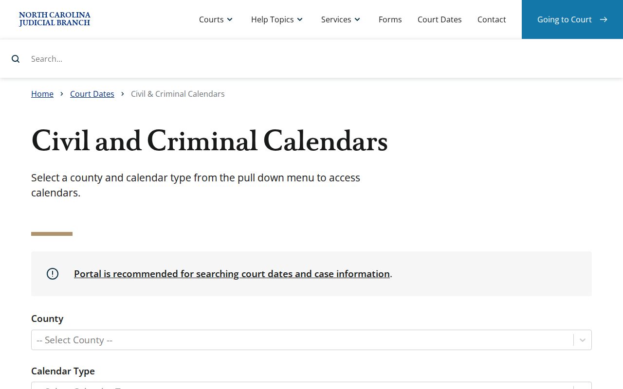 Johnston County court date civil and criminal calendar search