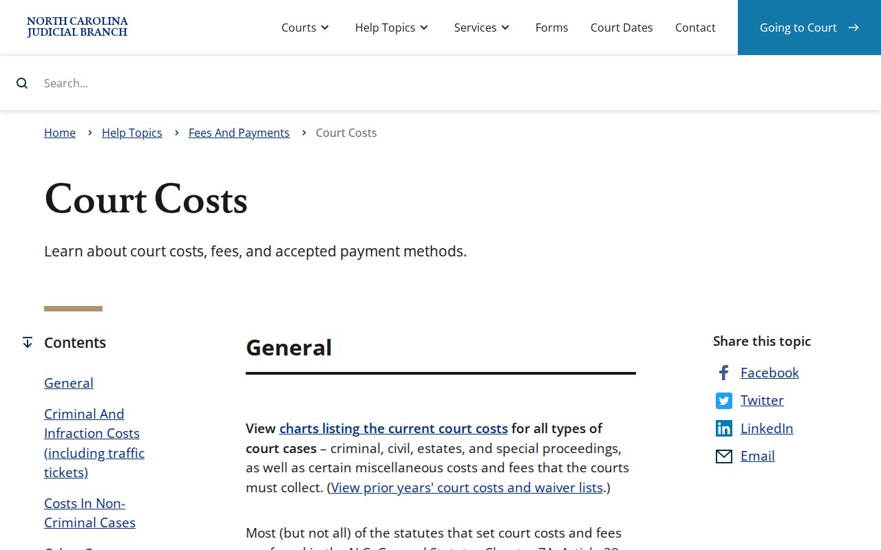 Johnston County court records court costs and payment guidance