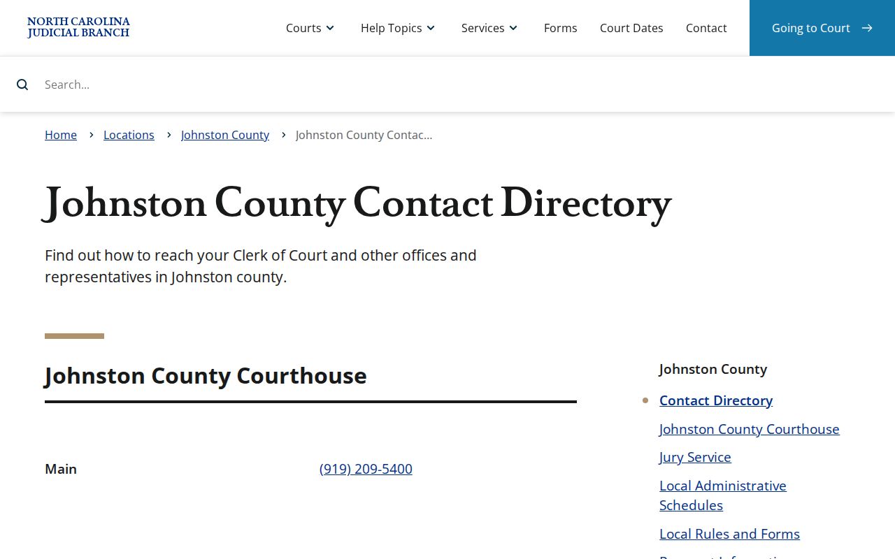 Johnston County criminal docket court contact directory