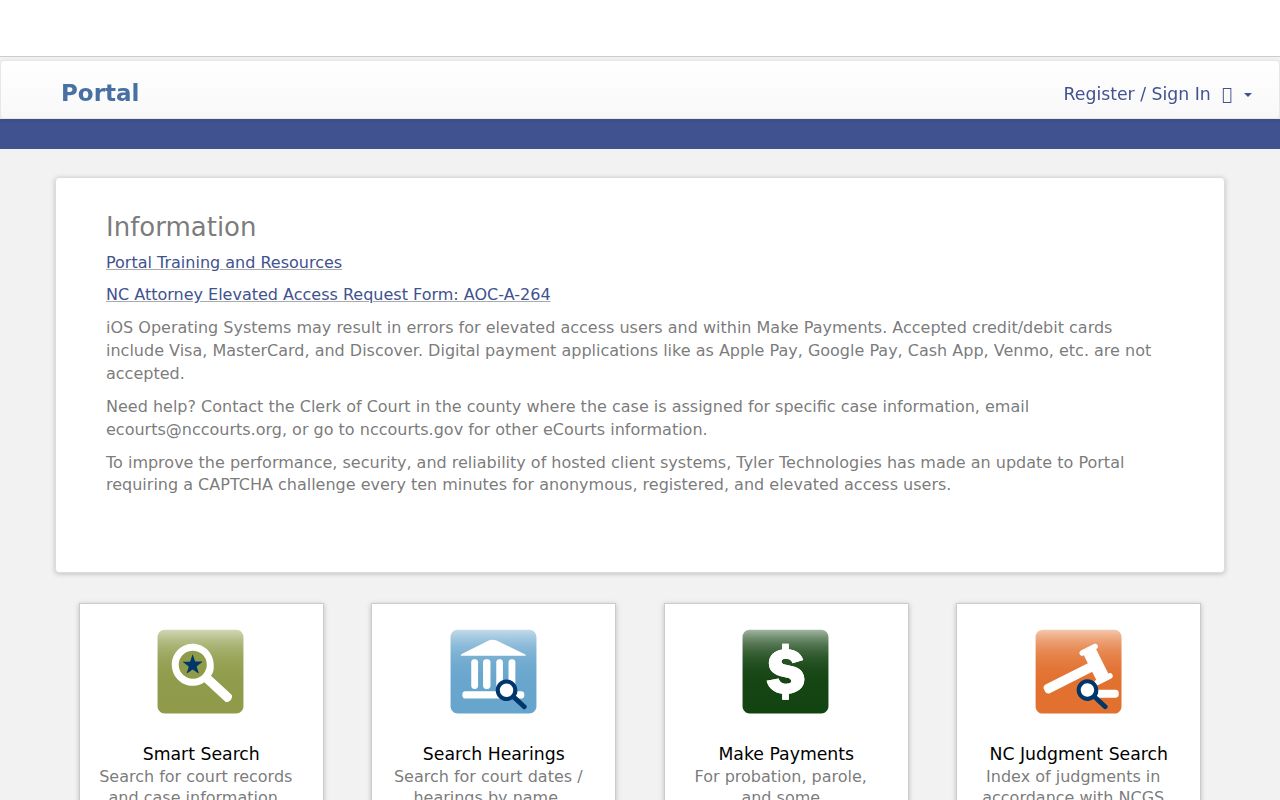 Johnston County court docket North Carolina eCourts Portal search screen