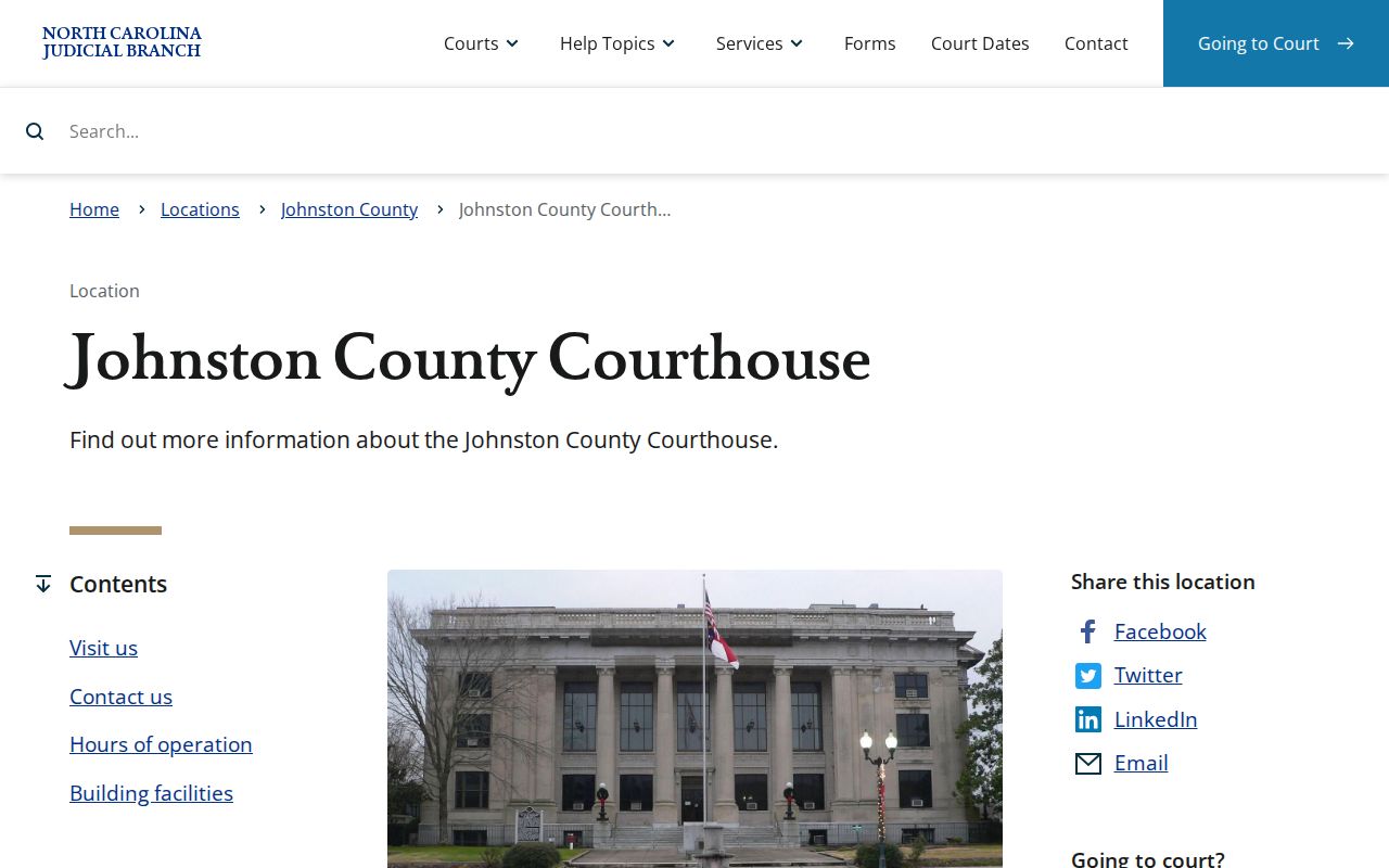 Johnston County court docket courthouse and Clerk location in Smithfield