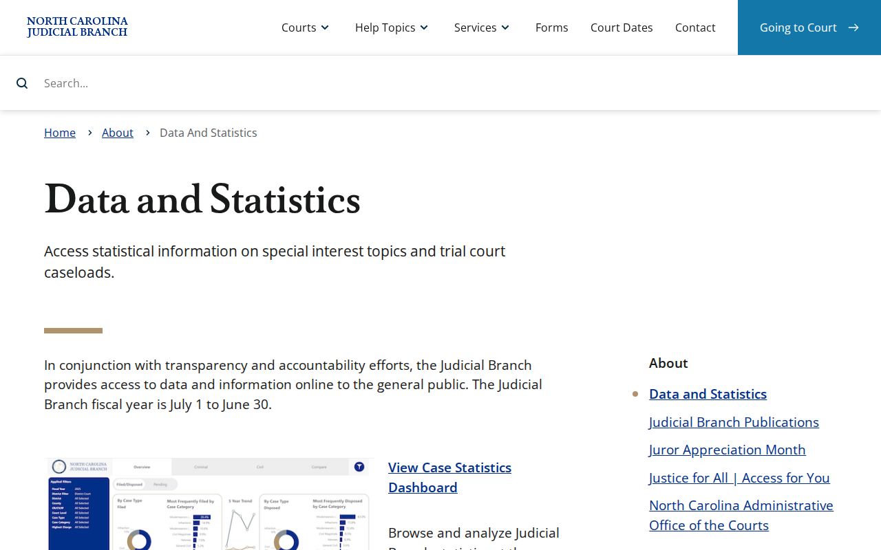 Johnston County court docket official North Carolina court data statistics page