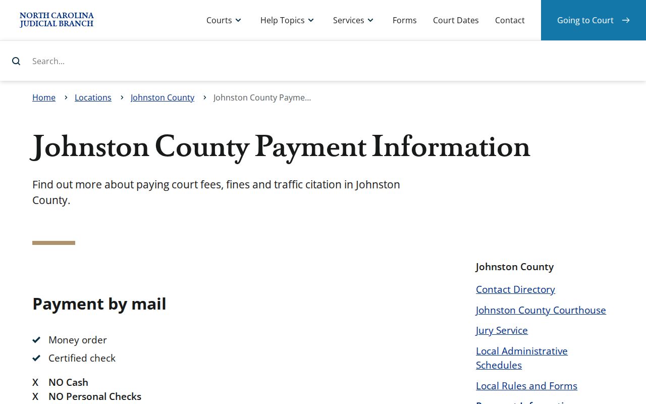 Johnston County Smithfield court records traffic payment information