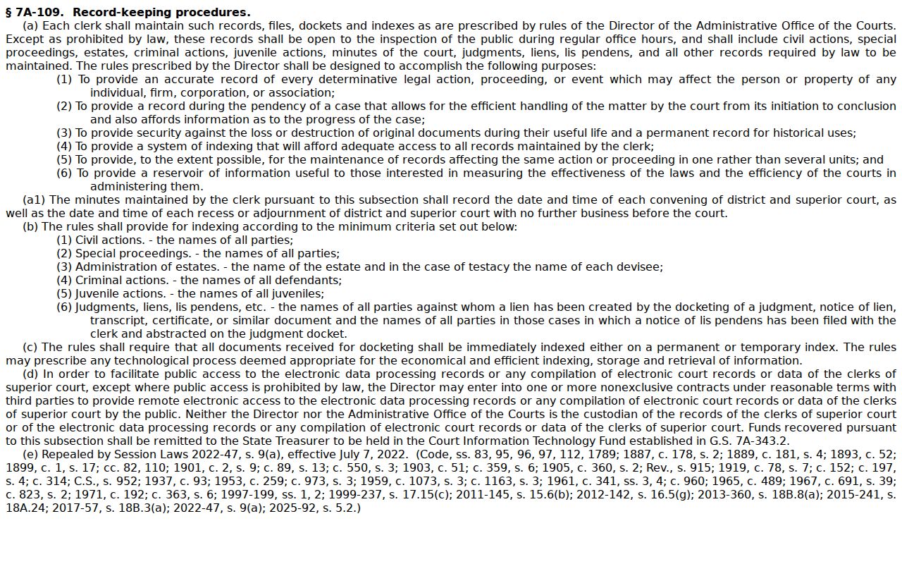 Johnston County Smithfield court records access statute