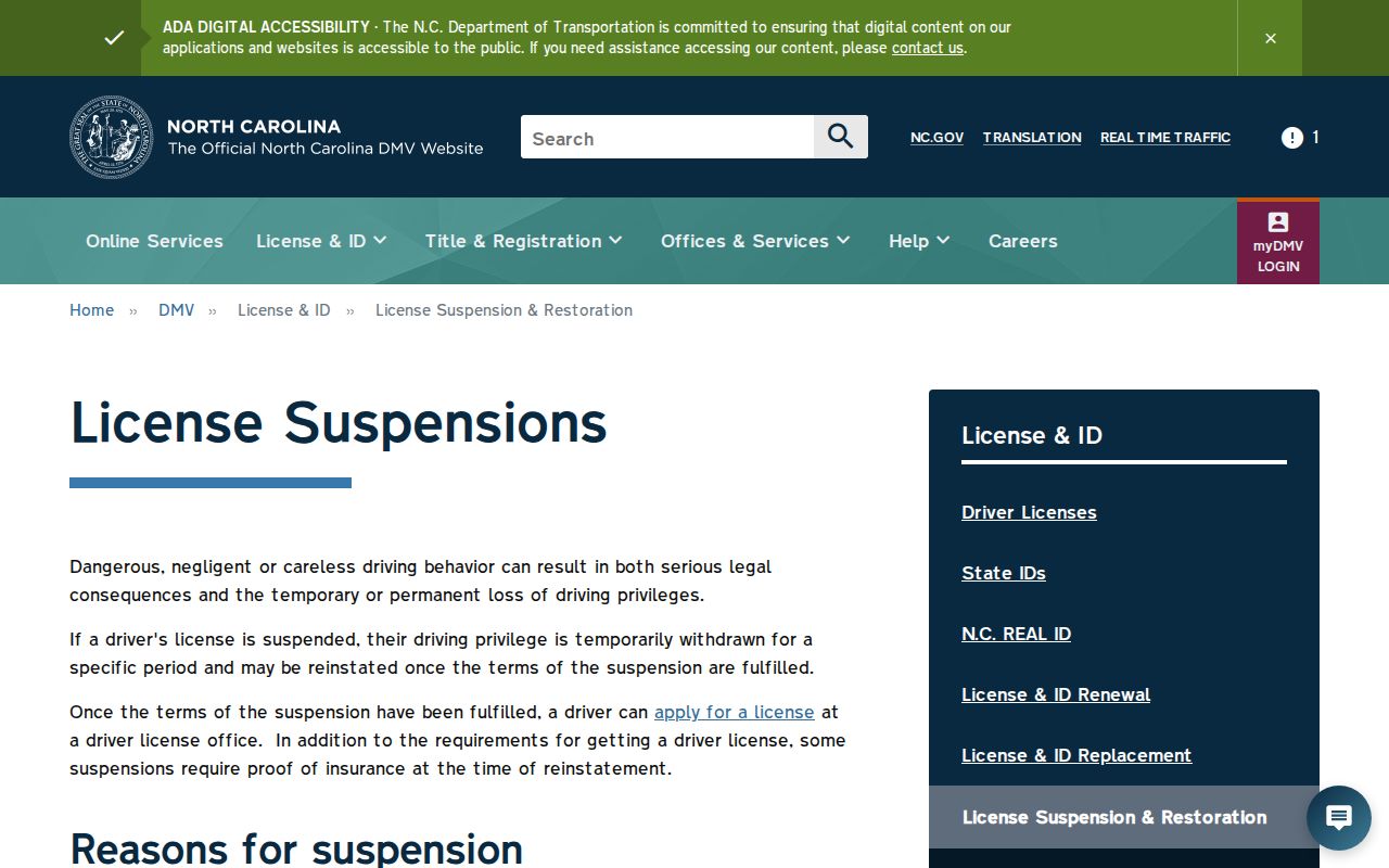 Johnston County traffic court NCDMV suspension guidance